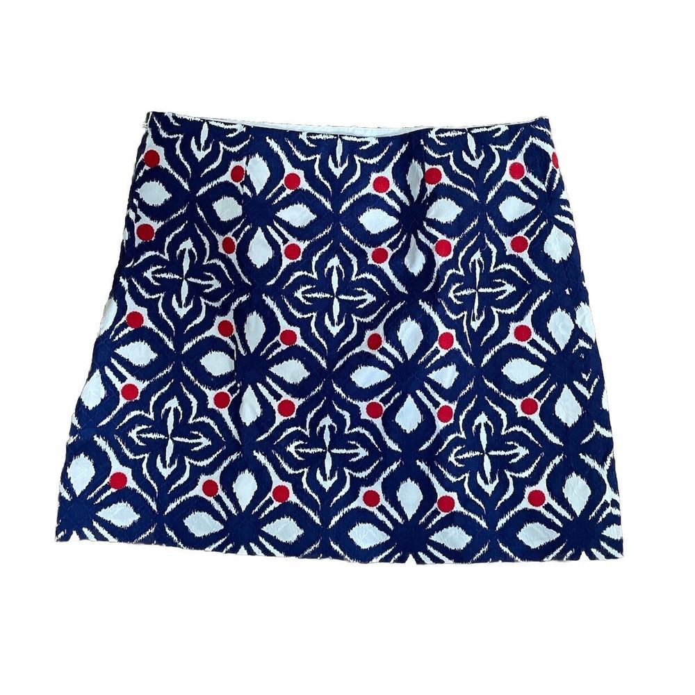 Vineyard Vines Cotton Whale Tail Geometric Embroidered Mini Skirt Size 2 VGUC